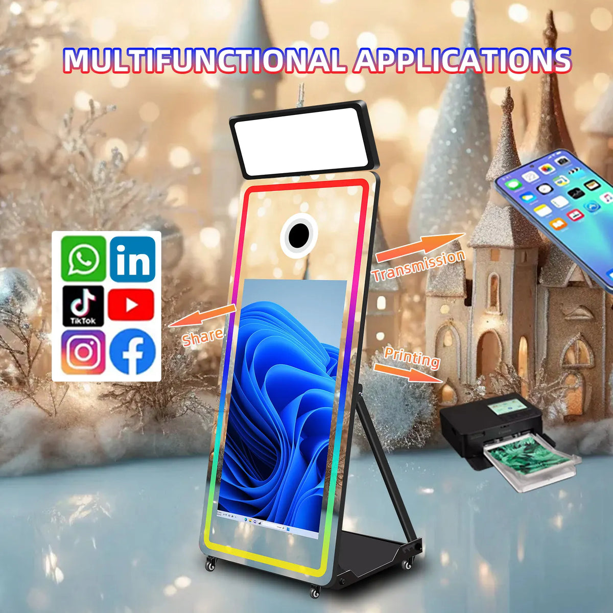 Selfie Digital Mirror Photo Booth With 32/43 Inches Touch Screen Magic Mirror Photobooth Machine for Wedding Party