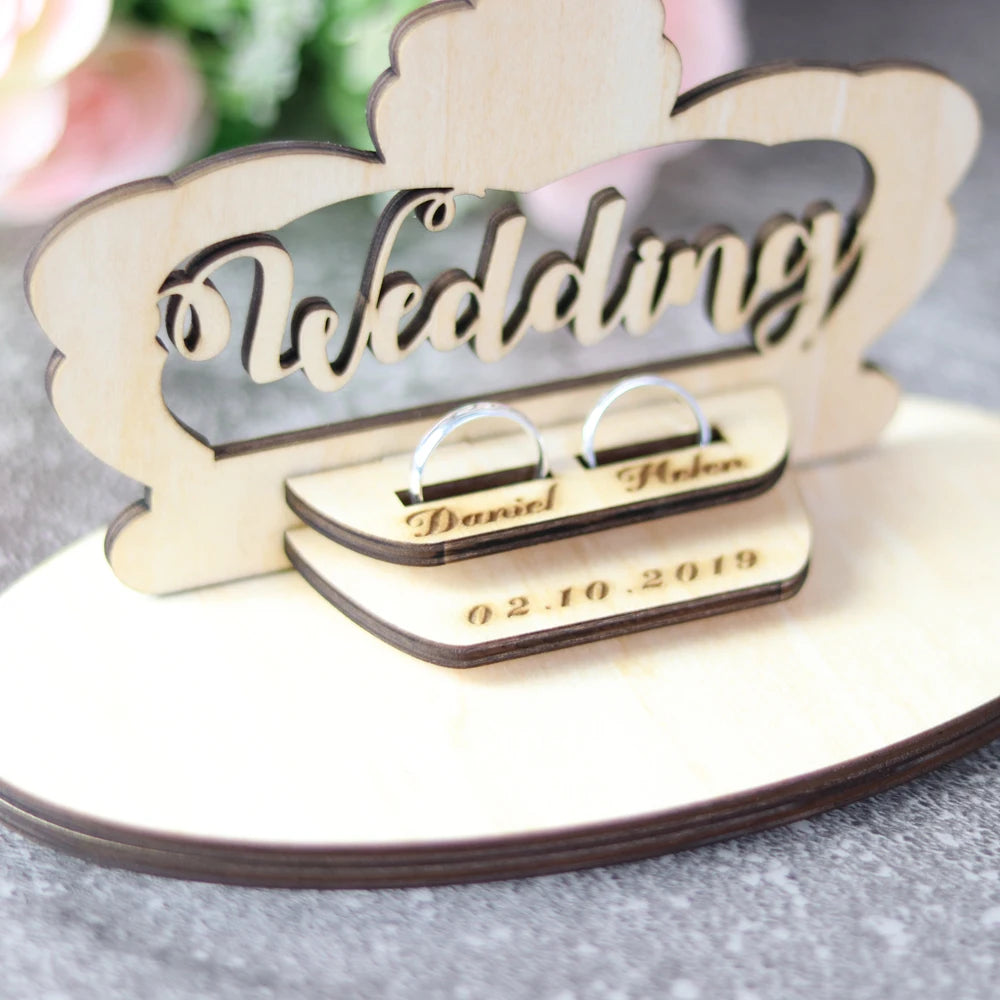 Customized Wedding Gifts Ring Bearer Box  Personalized Ring Holder Nature Ring Box For Engagement  Name Ring Pillow Decorations