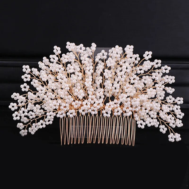 Elegant gold bridal hair accessories bead hair comb bridal hair accessories wedding dress accessories