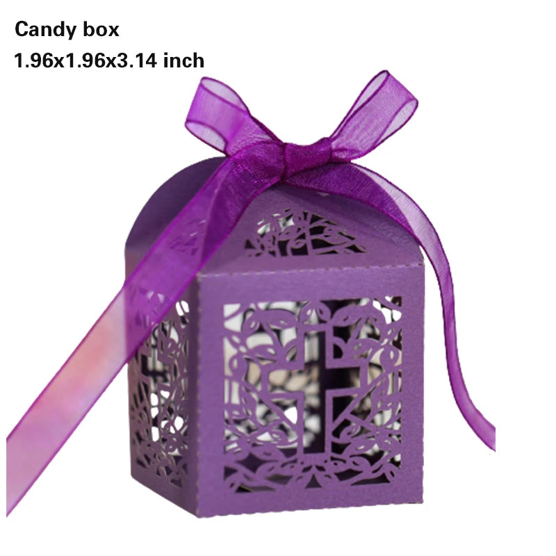 20/30/50PCS Cross Carriage Laser Cut Candy Boxes Wedding Favors Gifts Box Communion Christening Easter Baby Shower Party Decor