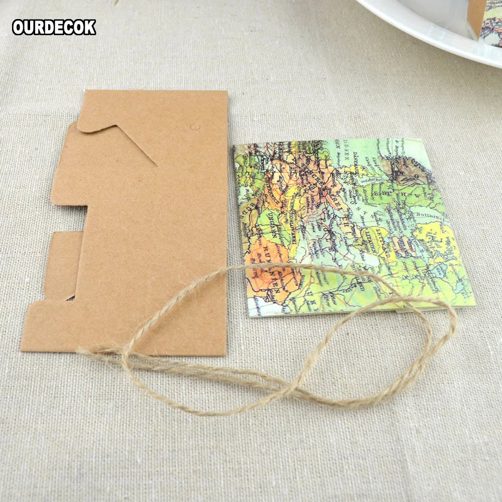 25 Pcs/lot World Map Cuboid Wedding Paper Favor Candy Boxes Gift Boxes with String Wedding Birthday Party supply For Christmas