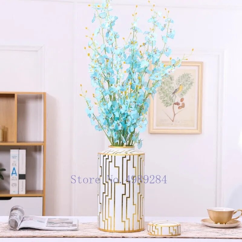 Creativity Ceramic Vase Golden with Cover Storage Jar Modern Home Desktop Flower Arrangement Storage Organization Decoration