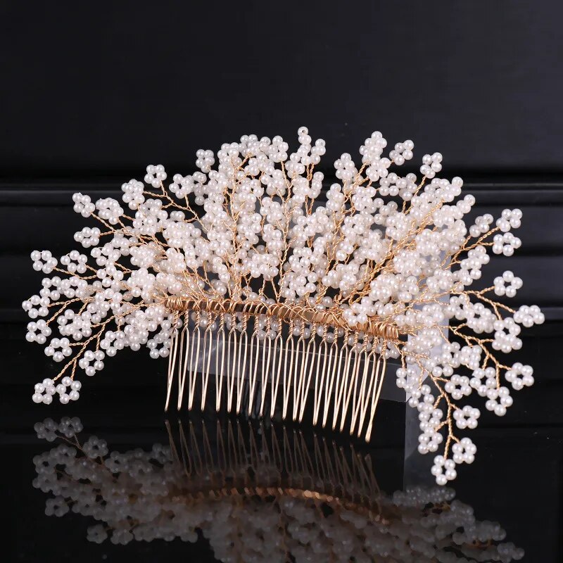 Elegant gold bridal hair accessories bead hair comb bridal hair accessories wedding dress accessories