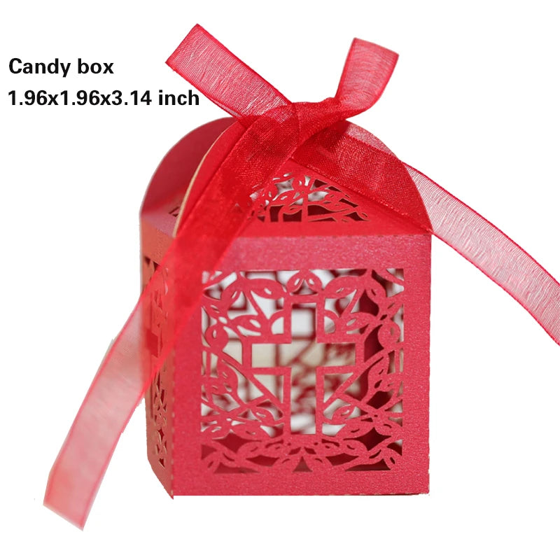 20/30/50PCS Cross Carriage Laser Cut Candy Boxes Wedding Favors Gifts Box Communion Christening Easter Baby Shower Party Decor