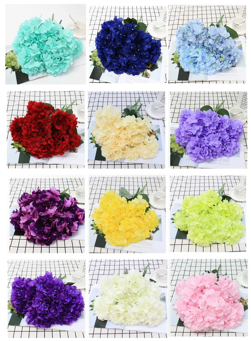 Large 6 Heads Artificial Flower Bunch Silk Hydrangea Wedding Bridal Bouquet Fake Flower Home Decor Flower Wall Christmas Gift