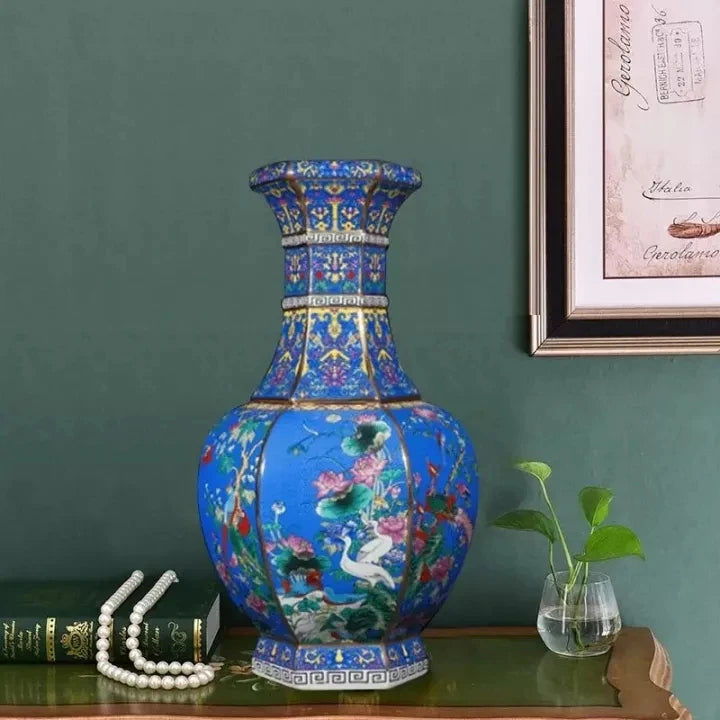 24CM Ceramic Vase Antique Collection Living Room Decoration Enamel Porcelain Home Furnishing Ornaments Housewarming Gift