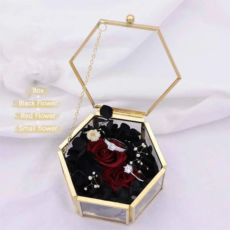 Custom Hexagonal Glass Ring Box Geometrical Clear Jewelry Storage Box Eternal Flower ring holder DIY Delicate Wedding Decoration