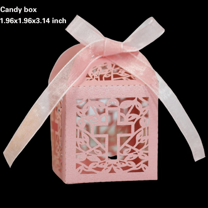 20/30/50PCS Cross Carriage Laser Cut Candy Boxes Wedding Favors Gifts Box Communion Christening Easter Baby Shower Party Decor
