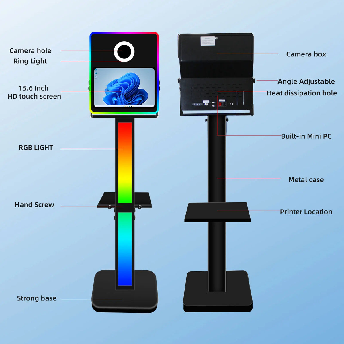 Interactive Selfie DSLR Photo Booth With 15.6 Inch Touch Screen Camera Photobooth Shell Stand Machine for Wedding