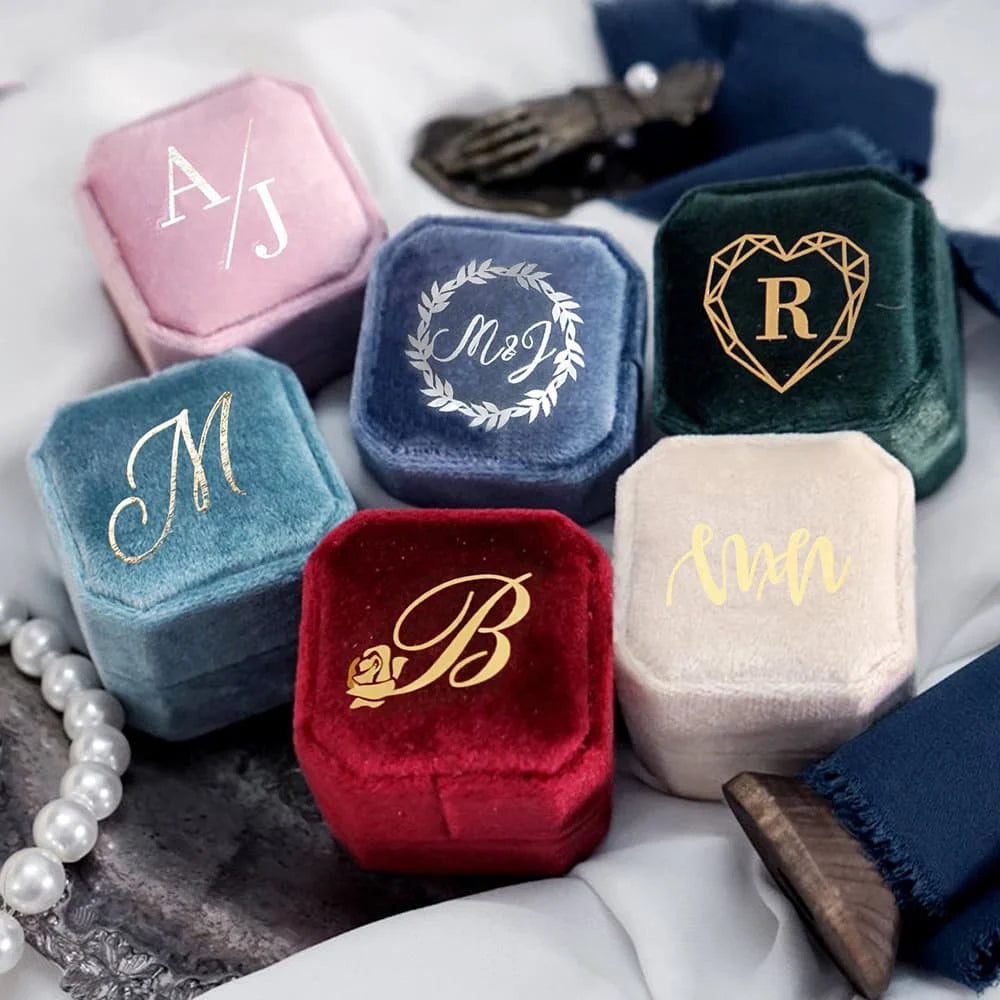 Custom Octagonal Velvet Ring Box Double Slot Retro Ring Bearer Box Engagement Wedding Ring Display Holder Small and Elegant