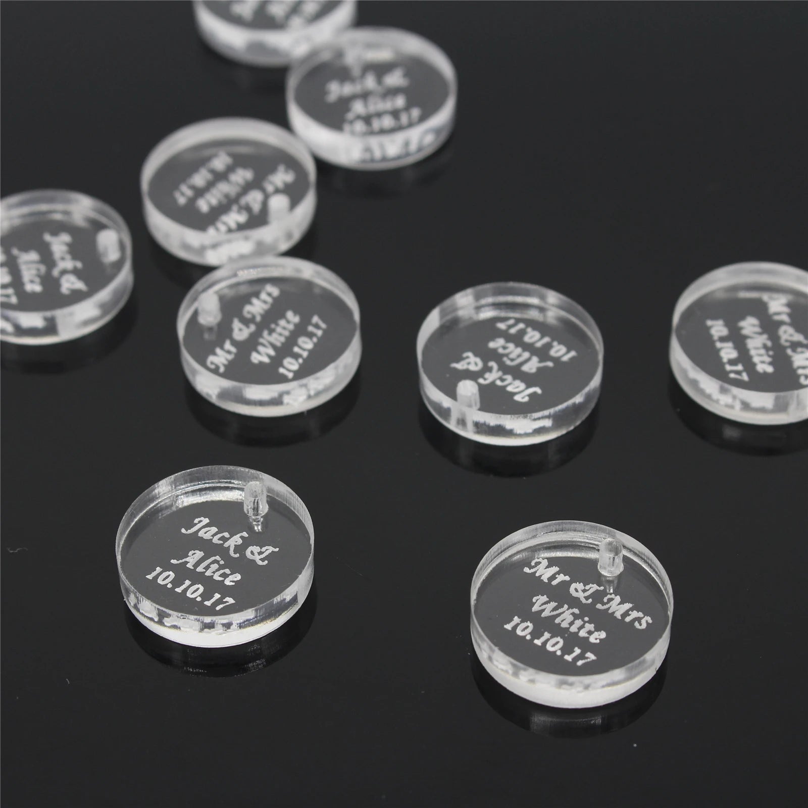 50*Personalized Engraved Gold/Silver Round Label With Hole Custom Name Country Wedding Baby Shower Baptism Party Candy Box Label