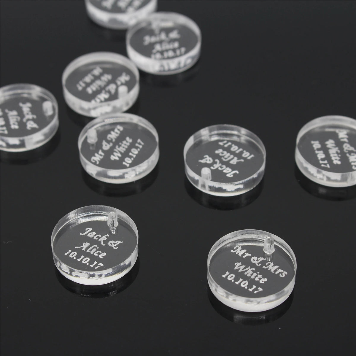 50*Personalized Engraved Gold/Silver Round Label With Hole Custom Name Country Wedding Baby Shower Baptism Party Candy Box Label