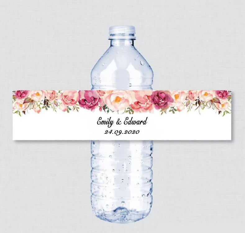 24pcs Custom name Wedding Water Bottle Labels Girl birthday party Rustic Pink Flower Custom Water Bottle Labels decoration