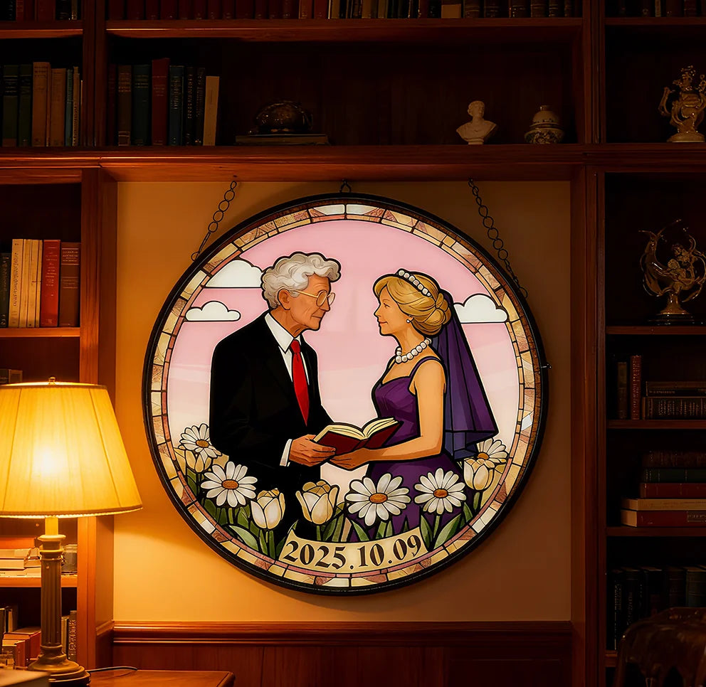 Customizable Stained Hanging Ornament: Perfect Gift for Senior Couples' Golden Wedding Anniversaries
