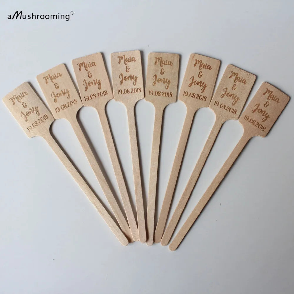x100 Personalized Wooden Stirrers Wedding Favor Cocktail Coffee Stir Sticks Custom Swizzle Sticks with Your Name and Date
