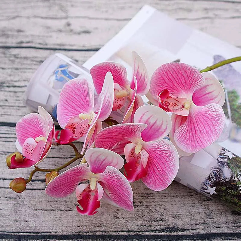 3D Small Butterfly Orchid 6 Heads/Bundle Fake Flower Home Drapery Wall Wedding Decoration Christmas Diy Artificial Phalaenopsis