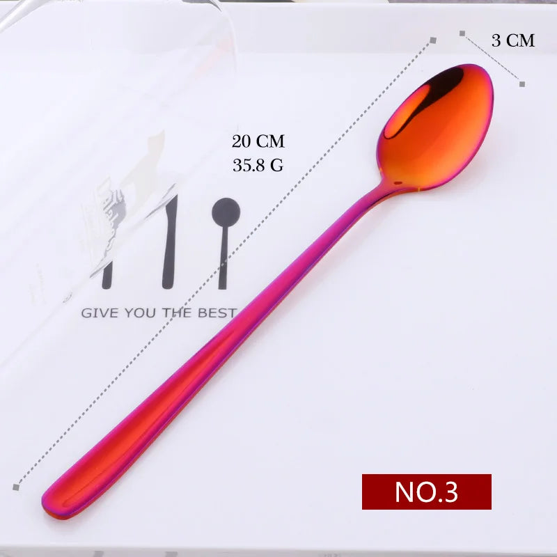 18/10 Stainless Steel Rainbow Ice Spoons With Long Handle Mirror Polished Mixing Stirring Drink Ice Cream Dessert Tea Spoon