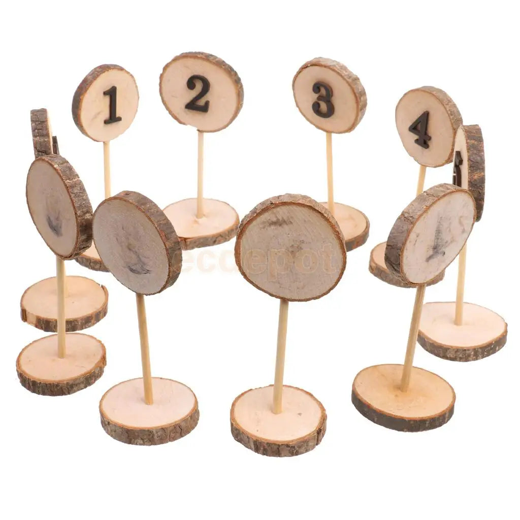 Rustic Wooden 1-10 Table Numbers Place Numbers Log Slices Stick Stand Wedding Birthday Party Baby Shower Decor
