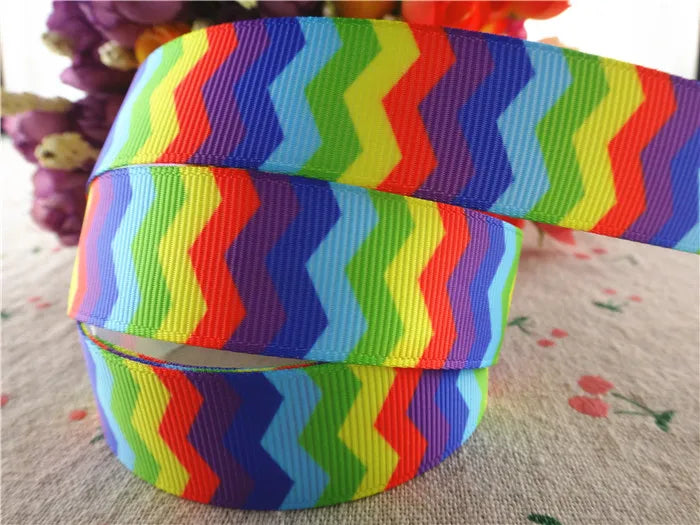 10 yards 7/8" (22mm), 1.5" 38mm rainbow stripe printed grosgrain ribbons cartoon ribbon diy hair bow WQ14062822