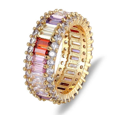 Nidin Hot Sale Thin Baguette Rainbow CZ Ring For Women Girls Fashion Engagement Wedding Band Top Quality Charm Finger Jewelry