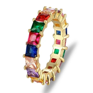 Nidin Hot Sale Thin Baguette Rainbow CZ Ring For Women Girls Fashion Engagement Wedding Band Top Quality Charm Finger Jewelry