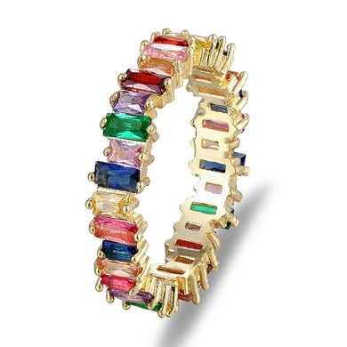 Nidin Hot Sale Thin Baguette Rainbow CZ Ring For Women Girls Fashion Engagement Wedding Band Top Quality Charm Finger Jewelry