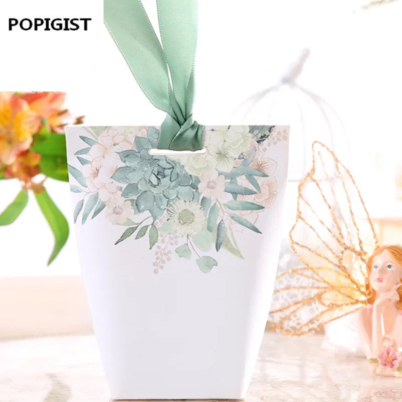 Green flowers Wedding Favors Candy Boxes Bomboniere Save the date Gift Box Party Chocolate Box three designs 50pcs