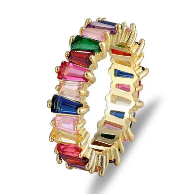 Nidin Hot Sale Thin Baguette Rainbow CZ Ring For Women Girls Fashion Engagement Wedding Band Top Quality Charm Finger Jewelry