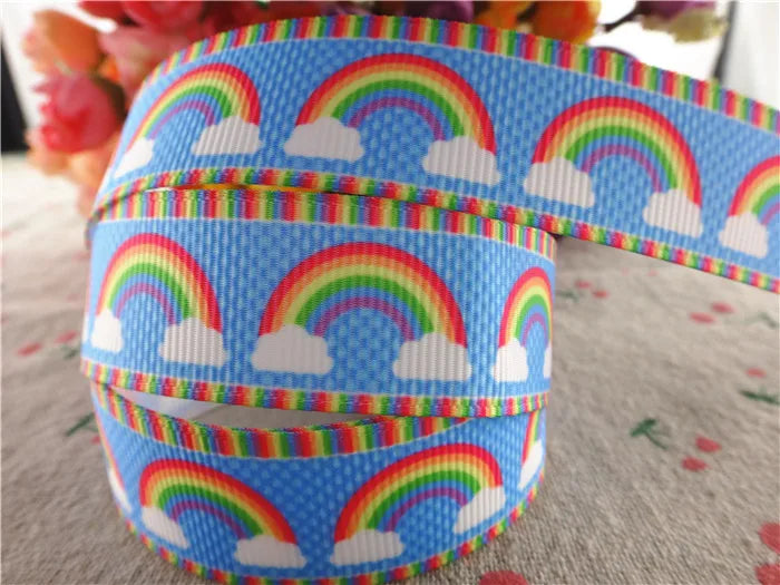 10 yards 7/8" (22mm), 1.5" 38mm rainbow stripe printed grosgrain ribbons cartoon ribbon diy hair bow WQ14062822