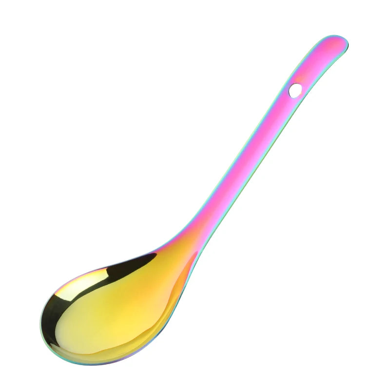 1PC High Quality 304 stainless steel Rainbow Large Chinese Rice Soup Serving Spoon Set Cutlery Tableware Kitchen Accessories