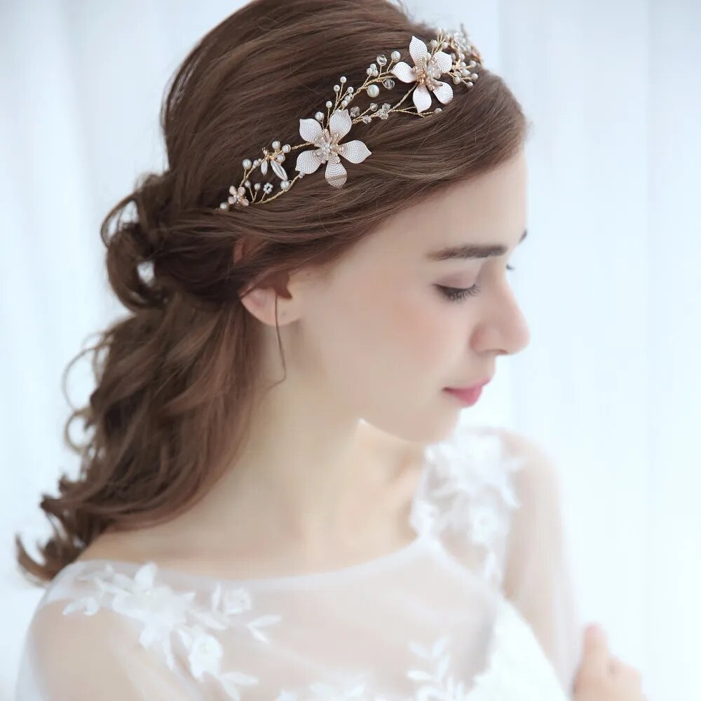 New Fashion Gold Silver Color Tiaras Headbands Luxury Pearl Crystal Hair Band Wedding Women Bridal Crowns Hair Accessories Party