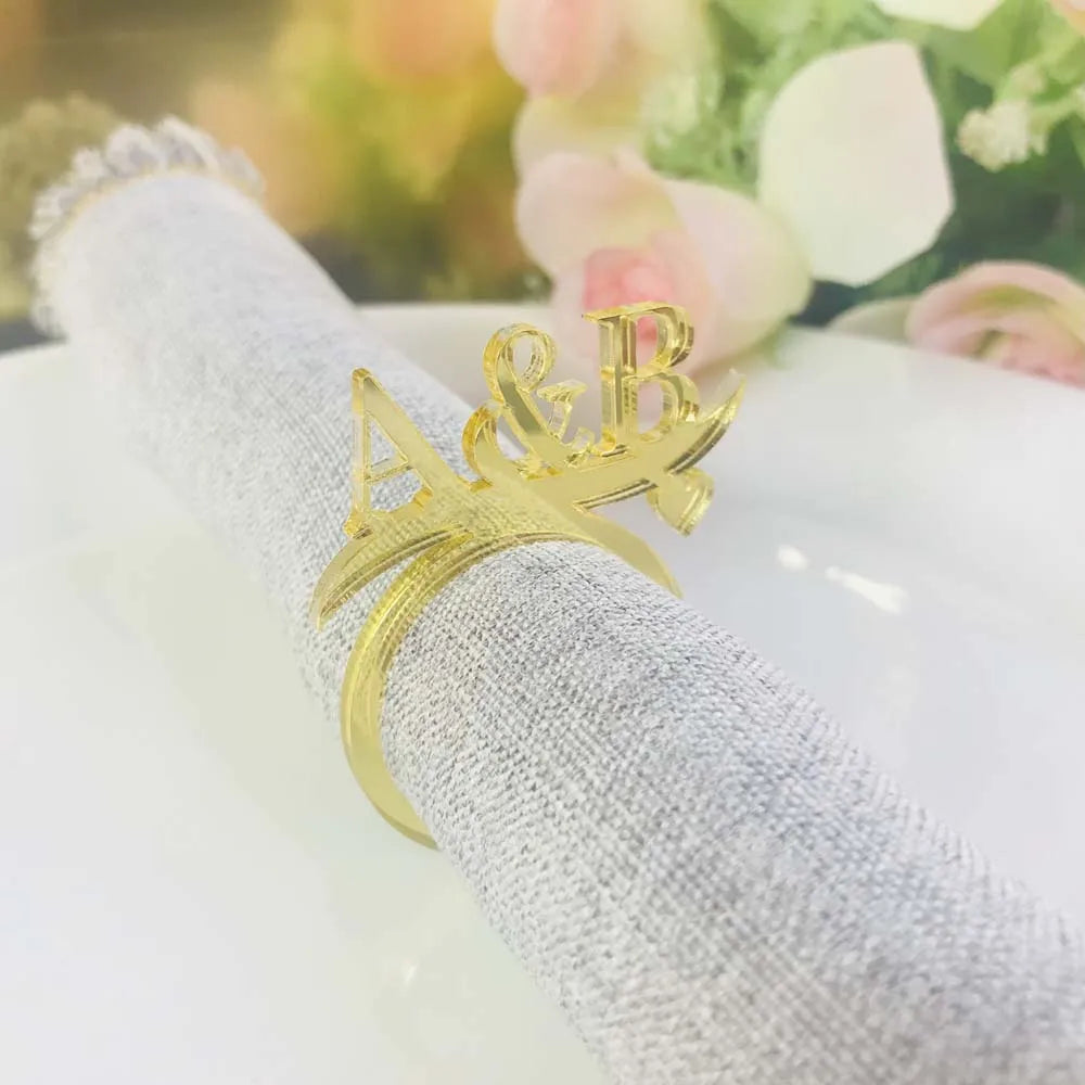 Personalized table color Wood Napkin Ring,Custom Wedding napkin rings Acrylic Cut Napkin Ring with Initials Decor Supplies