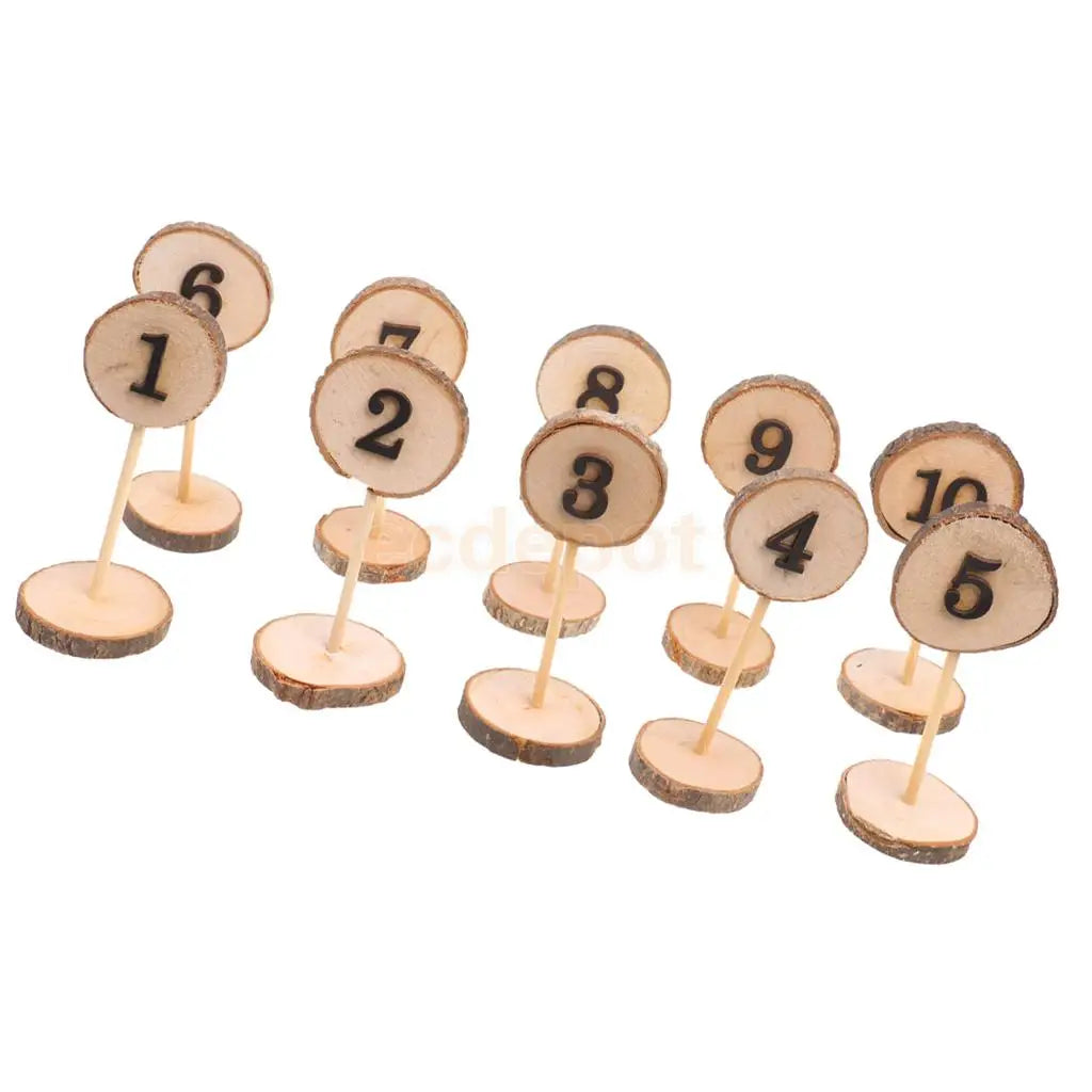 Rustic Wooden 1-10 Table Numbers Place Numbers Log Slices Stick Stand Wedding Birthday Party Baby Shower Decor