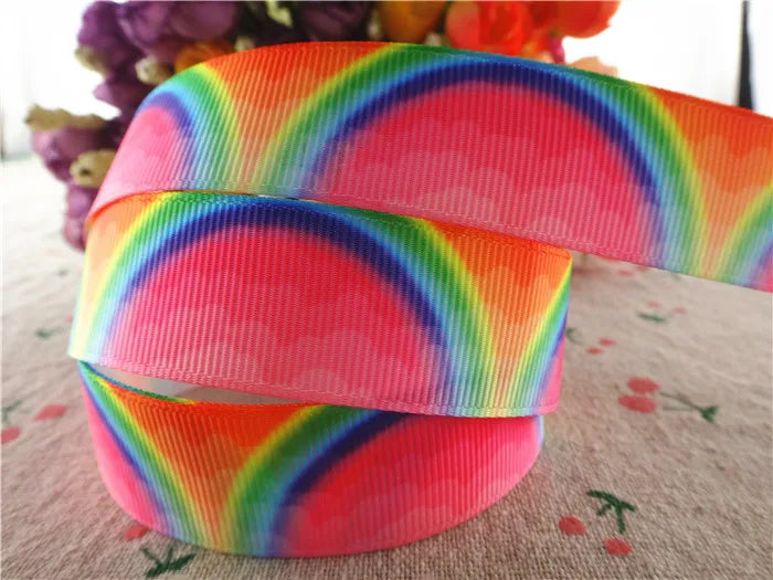 10 yards 7/8" (22mm), 1.5" 38mm rainbow stripe printed grosgrain ribbons cartoon ribbon diy hair bow WQ14062822
