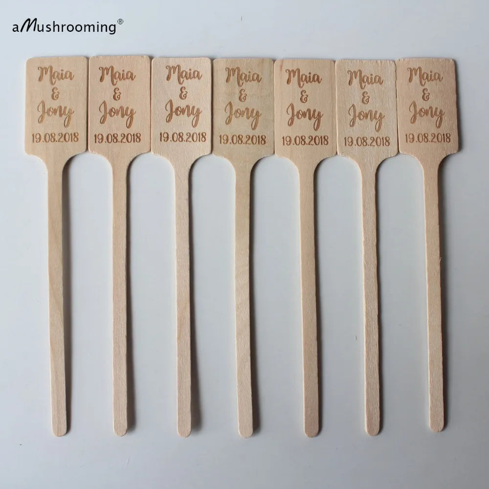 x100 Personalized Wooden Stirrers Wedding Favor Cocktail Coffee Stir Sticks Custom Swizzle Sticks with Your Name and Date