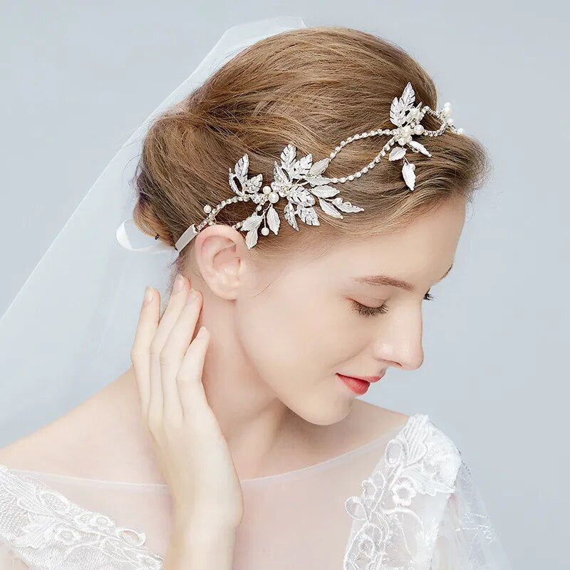 New Fashion Gold Silver Color Tiaras Headbands Luxury Pearl Crystal Hair Band Wedding Women Bridal Crowns Hair Accessories Party