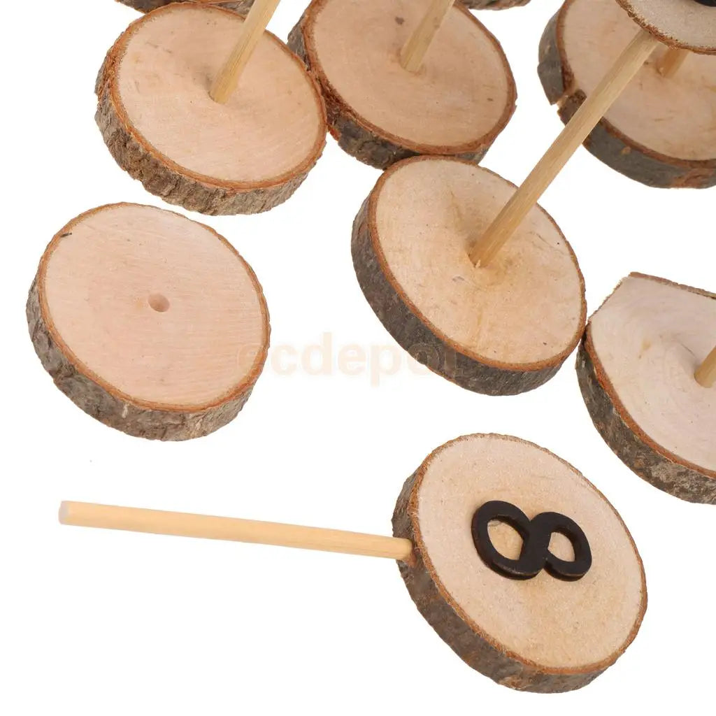 Rustic Wooden 1-10 Table Numbers Place Numbers Log Slices Stick Stand Wedding Birthday Party Baby Shower Decor