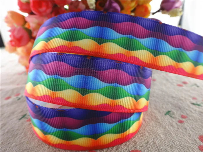 10 yards 7/8" (22mm), 1.5" 38mm rainbow stripe printed grosgrain ribbons cartoon ribbon diy hair bow WQ14062822