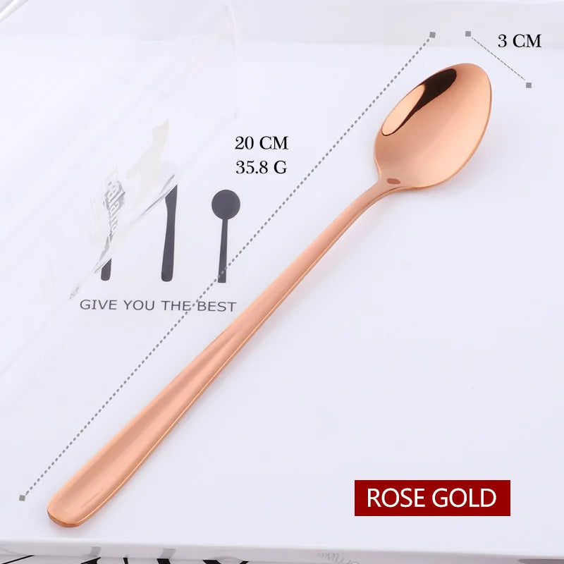 18/10 Stainless Steel Rainbow Ice Spoons With Long Handle Mirror Polished Mixing Stirring Drink Ice Cream Dessert Tea Spoon