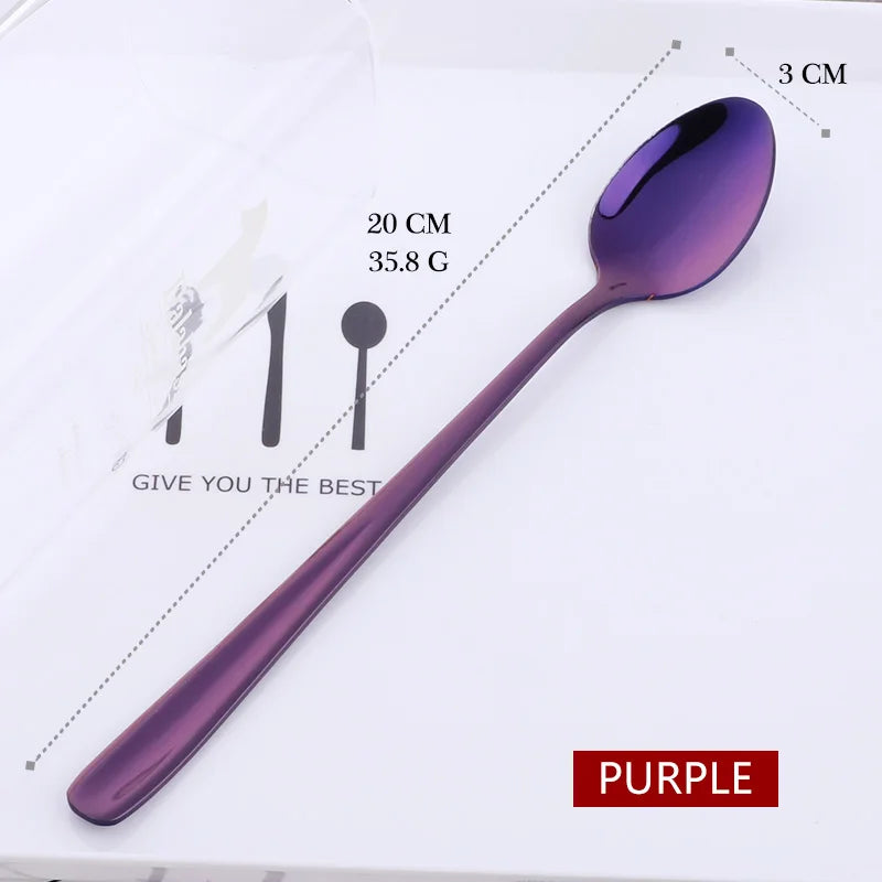 18/10 Stainless Steel Rainbow Ice Spoons With Long Handle Mirror Polished Mixing Stirring Drink Ice Cream Dessert Tea Spoon