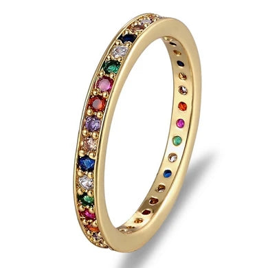 Nidin Hot Sale Thin Baguette Rainbow CZ Ring For Women Girls Fashion Engagement Wedding Band Top Quality Charm Finger Jewelry