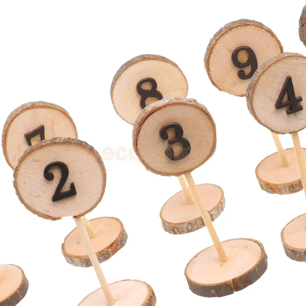 Rustic Wooden 1-10 Table Numbers Place Numbers Log Slices Stick Stand Wedding Birthday Party Baby Shower Decor