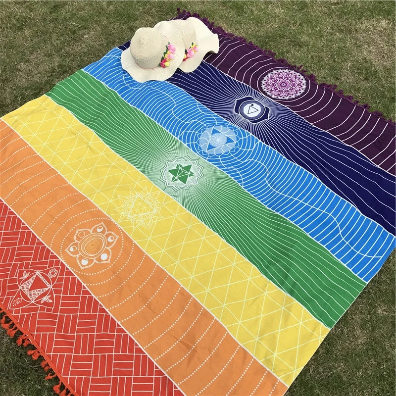 Better Quality Made Of Cotton Bohemia India Mandala Blanket 7 Chakra Rainbow Stripes Tapestry Beach Throw Towel Yoga Mat
