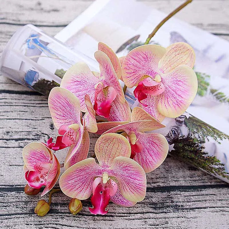3D Small Butterfly Orchid 6 Heads/Bundle Fake Flower Home Drapery Wall Wedding Decoration Christmas Diy Artificial Phalaenopsis