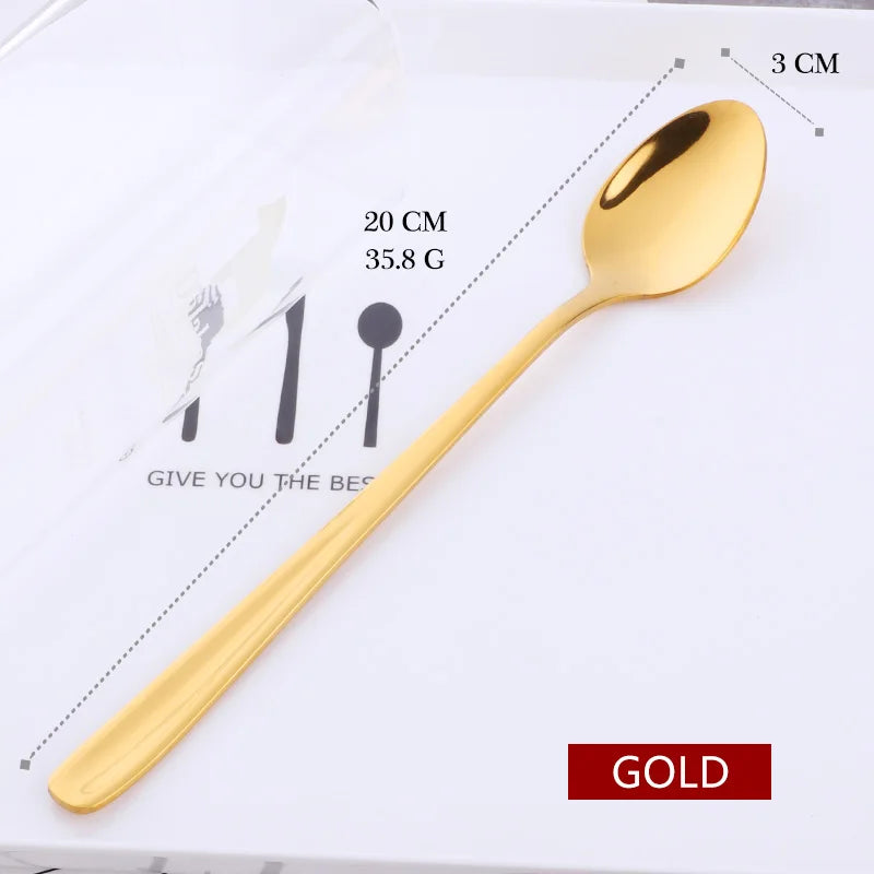 18/10 Stainless Steel Rainbow Ice Spoons With Long Handle Mirror Polished Mixing Stirring Drink Ice Cream Dessert Tea Spoon
