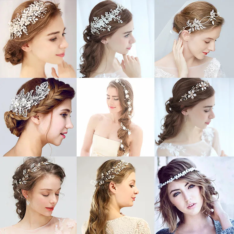 New Fashion Gold Silver Color Tiaras Headbands Luxury Pearl Crystal Hair Band Wedding Women Bridal Crowns Hair Accessories Party