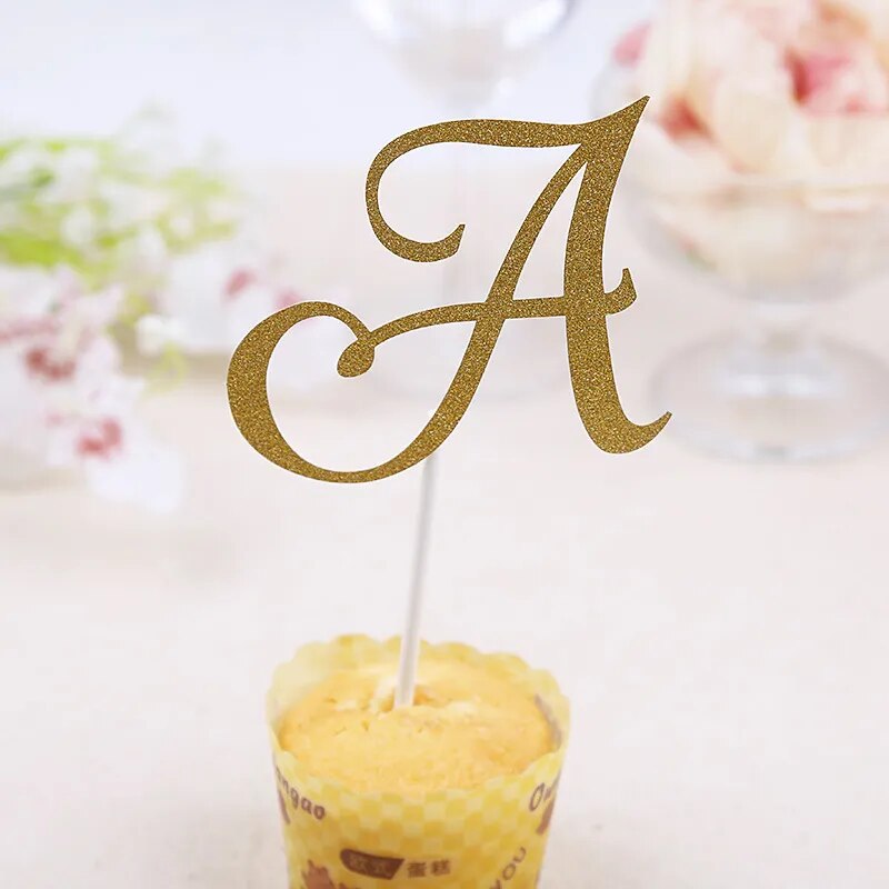 A B C Letter Cake Topper Cupcakes flags Bridal Shower Glitter Shiny Paper Bachelorette Hawaiian wedding Birthday Festival Party