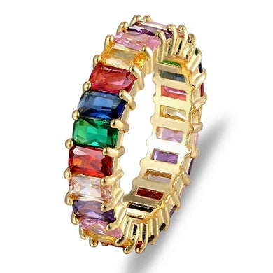 Nidin Hot Sale Thin Baguette Rainbow CZ Ring For Women Girls Fashion Engagement Wedding Band Top Quality Charm Finger Jewelry