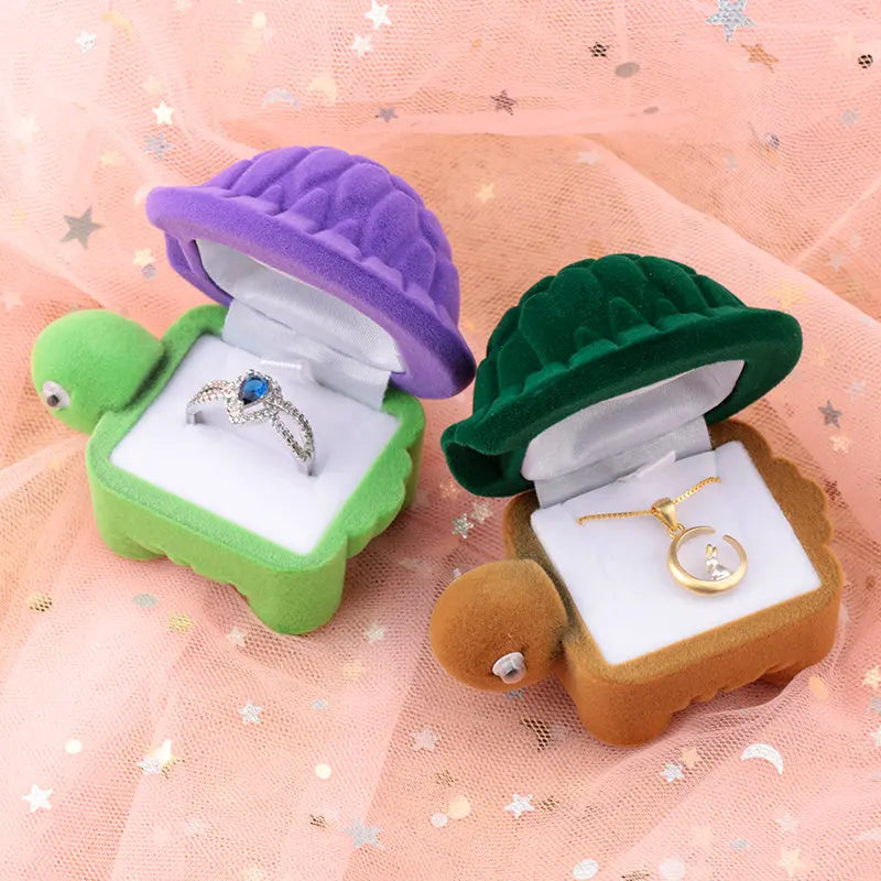 1 piece lovely Velvet tortoise gift box jewelry box wedding ring box Necklace Ring Case Earrings Holder for jewelry display