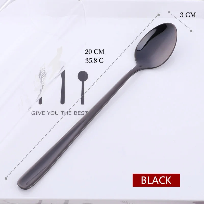 18/10 Stainless Steel Rainbow Ice Spoons With Long Handle Mirror Polished Mixing Stirring Drink Ice Cream Dessert Tea Spoon